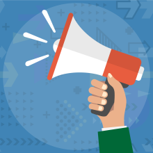 Icon showing hand holding bullhorn