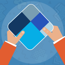 Icon showing hand holding block chain logo