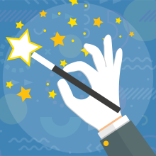 Icon showing hand in white glove with magician's wand