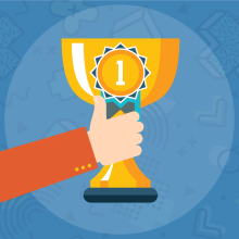Icon showing hand holding first prize trophy
