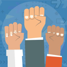 Icon showing fists in the air showing solidarity