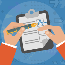 Icon showing hand and clipboard with grade sheet