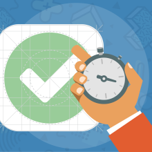 Icon showing hand with stopwatch