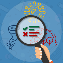 Icon showing hand with magnifying glass analyzing incidents