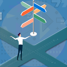 Icon showing business person at a cross-road