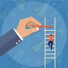 Illustration representing helping hand that provides missing rung in ladder
