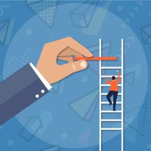 Illustration representing helping hand that provides missing rung in ladder