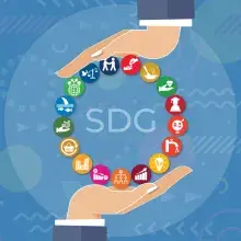 Illustration showing hands supporting United Nations SDGs