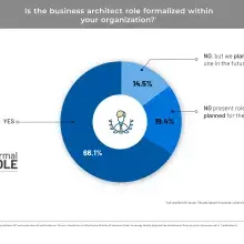 Pie chart showing percentage of organizations with formal business architect roles